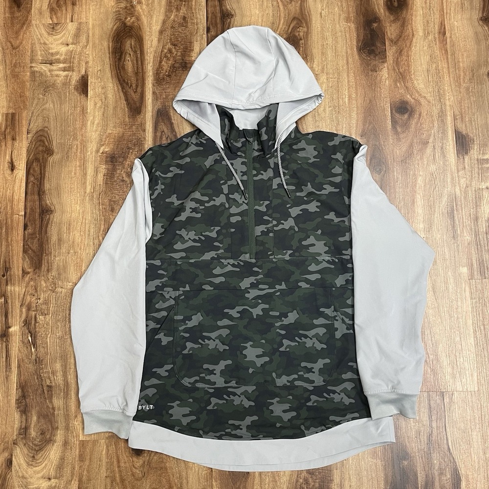 BYLT Jacket Hooded Pullover Elevate Drop Cut Windbreaker 1/4 Zip Camo Men's L